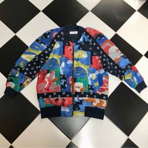 Vintage 80s 90s Jacques Vert Track Jacket Satin Zip Up Abstract AOP unisex sz M